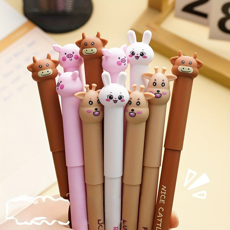 16pcs Set of Adorable Animal-Themed Erasable Pens Featuring a Cow, Pig, Rabbit, And Deer, Comes with Blue Ink Refills And Built-In Erasers, Ideal for Note-Taking And Writing, Making Them Perfect for Both Office And School Use