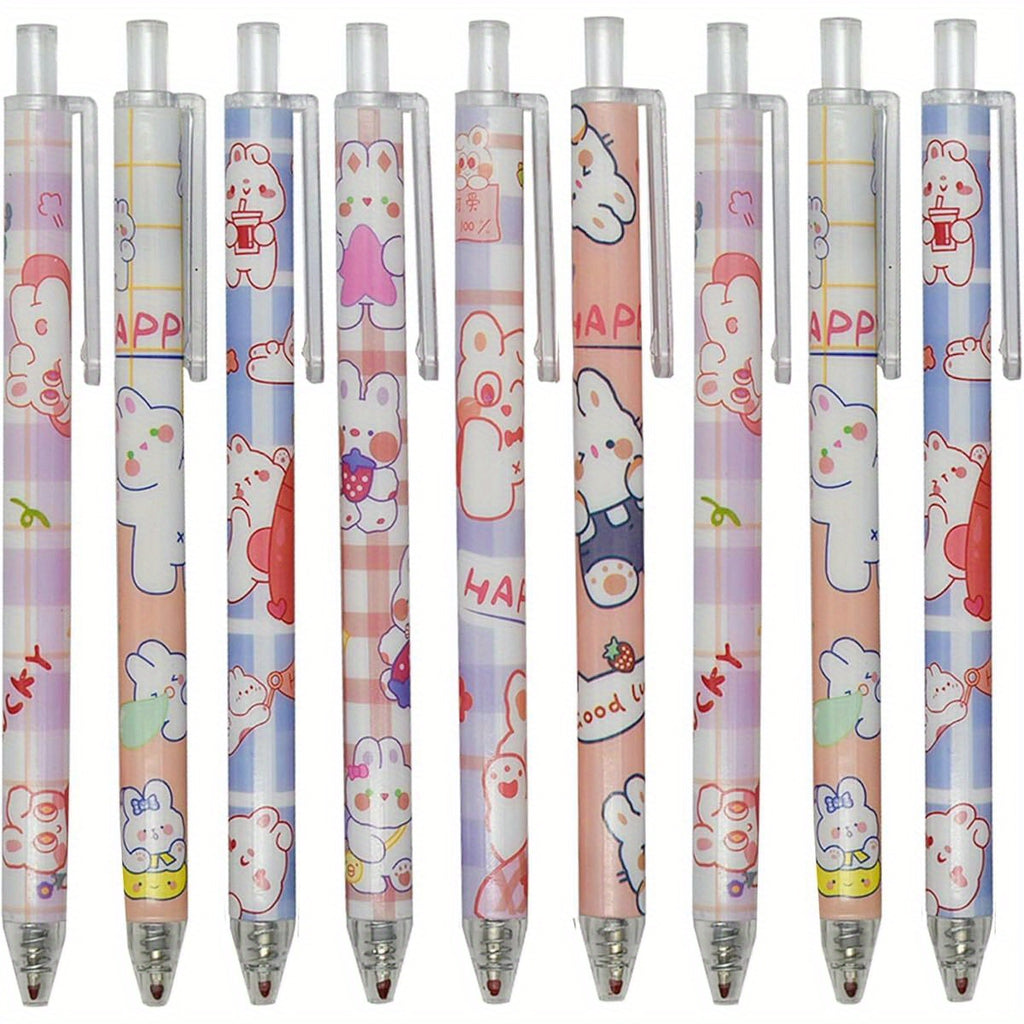 12pcs Rabbits Carrots Gel Pen Cute Cartoon Pens Retractable Printing Pen Black Ink Office Supply, Office Supplies, Study Tools, Fun Design, Whimsical Pens, Durable Pen, Retractable Mechanism, Gel Ink Pen, Cartoon Stationery, Stationery, Back to, Cute Gel