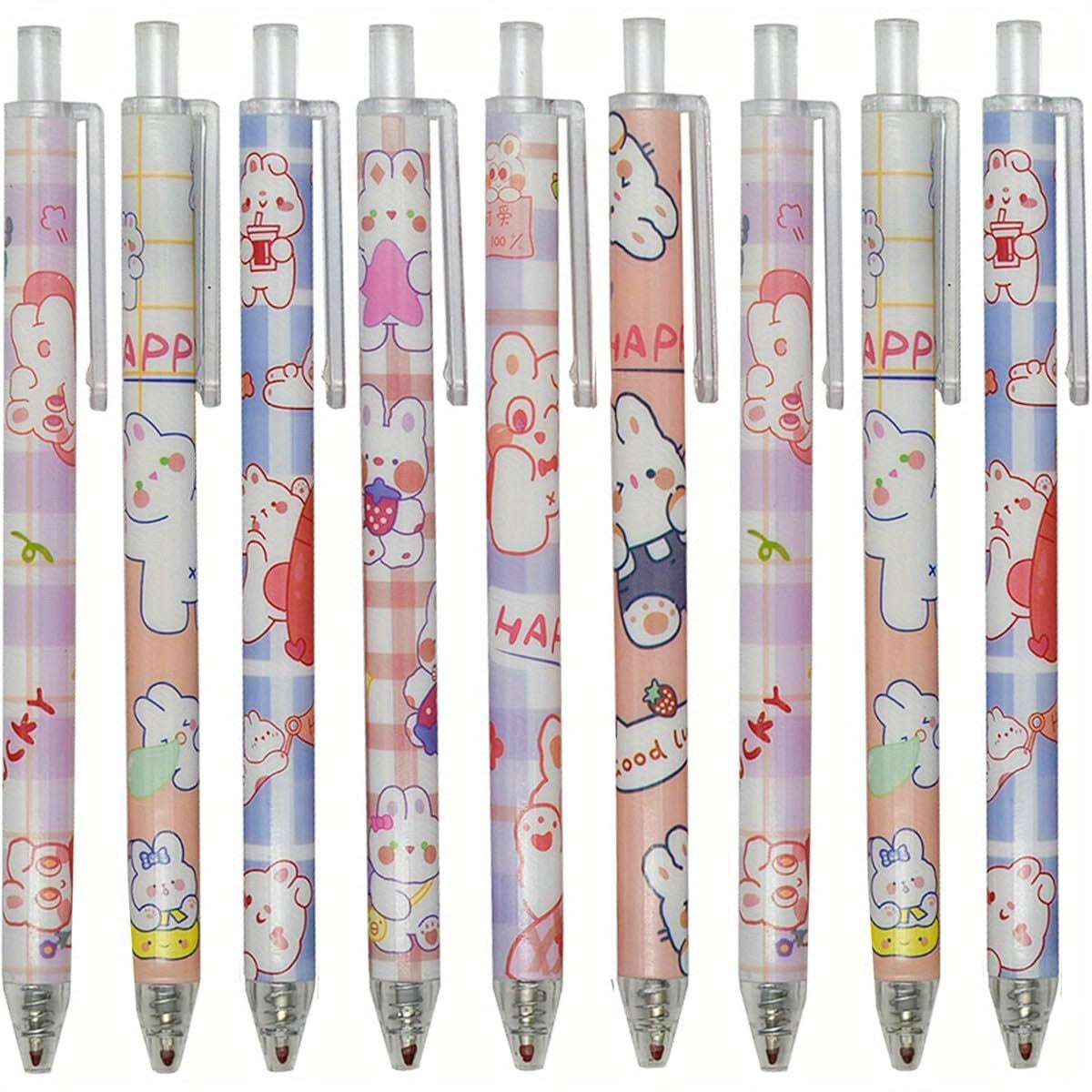 12pcs Rabbits Carrots Gel Pen Cute Cartoon Pens Retractable Printing Pen Black Ink Office Supply, Office Supplies, Study Tools, Fun Design, Whimsical Pens, Durable Pen, Retractable Mechanism, Gel Ink Pen, Cartoon Stationery, Stationery, Back to, Cute Gel