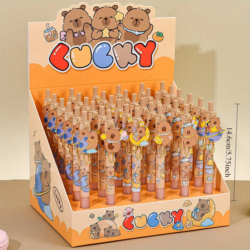 6pcs Capybara Gel Pen Set, Retractable Gel Pens with Brown Barrels, 0.5Mm Nibs, Back-To-School Stationery, Halloween And Christmas Stationery Gifts.