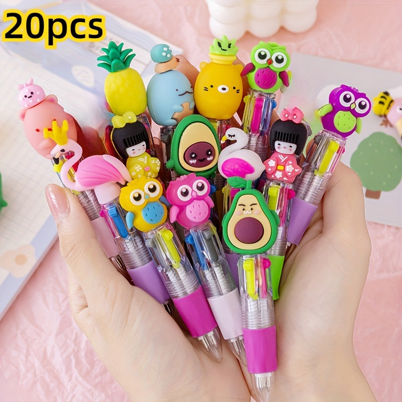 20 Cute Retractable Ballpoint Pens, Ergonomic Round Body, Mid-Point, PVC Material, Stick Structure, Various Cute Designs, Retractable Closed Type, Mid-Point Type, Ergonomic Features, Stick Structure Type, Plastic Material, for School And Office Supplies