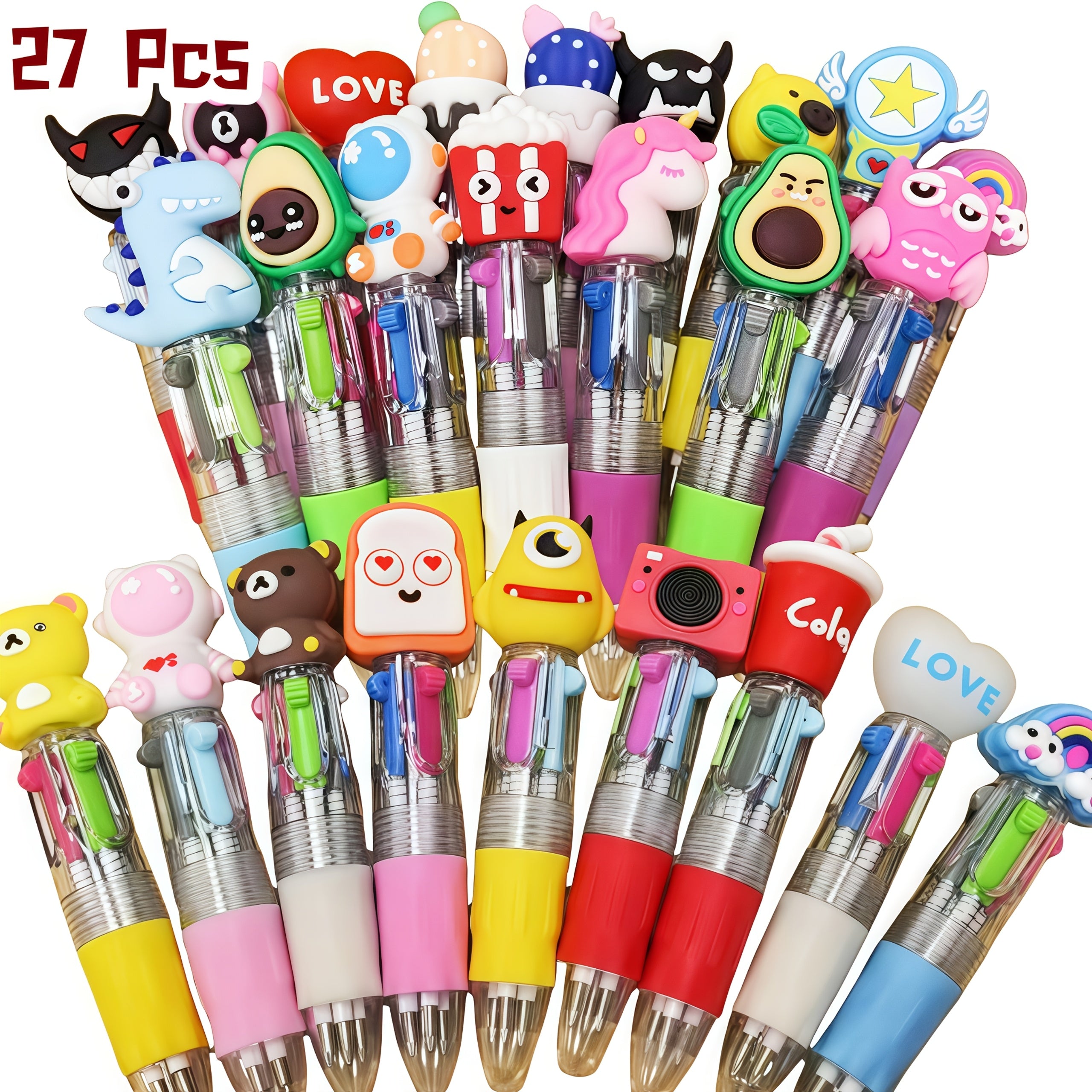 27 Colorful Ballpoint Pens, Creative Four-Color Pens, Cute Stationery Set, Adorable School Supplies, Retractable Fountain Pens, Student Signature Pens, Suitable for Classroom Reward Gifts And Office Use, Back-To-School Supplies, Party And Birthday Gifts.