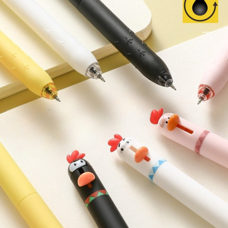 16 fun chicken shaped button fountain pens in four different colors, stress relieving office signature black pen, 0.5mm quick drying writing pen, creative neutral pen, suitable for writing and office