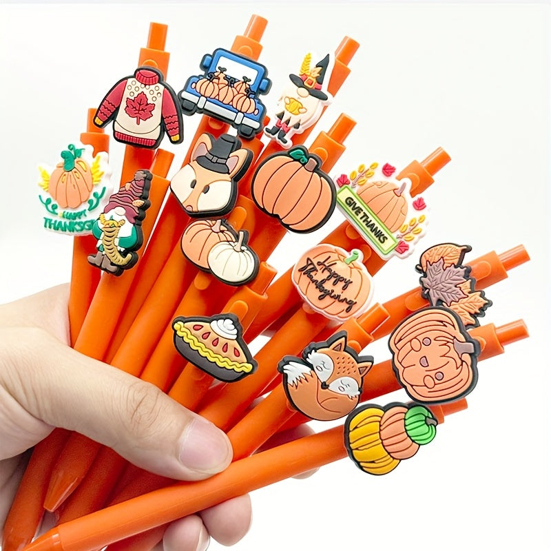 20pcs of Cartoon Maple Leaf Pumpkin-Shaped Orange Pen Barrels, Retractable And Reusable Ballpoint Pens, Comfortable Grip, 1.0Mm Medium Point, Black Ink, Thanksgiving Writing Supplies for Students, a Small Gift for Classmates at The Start of School.
