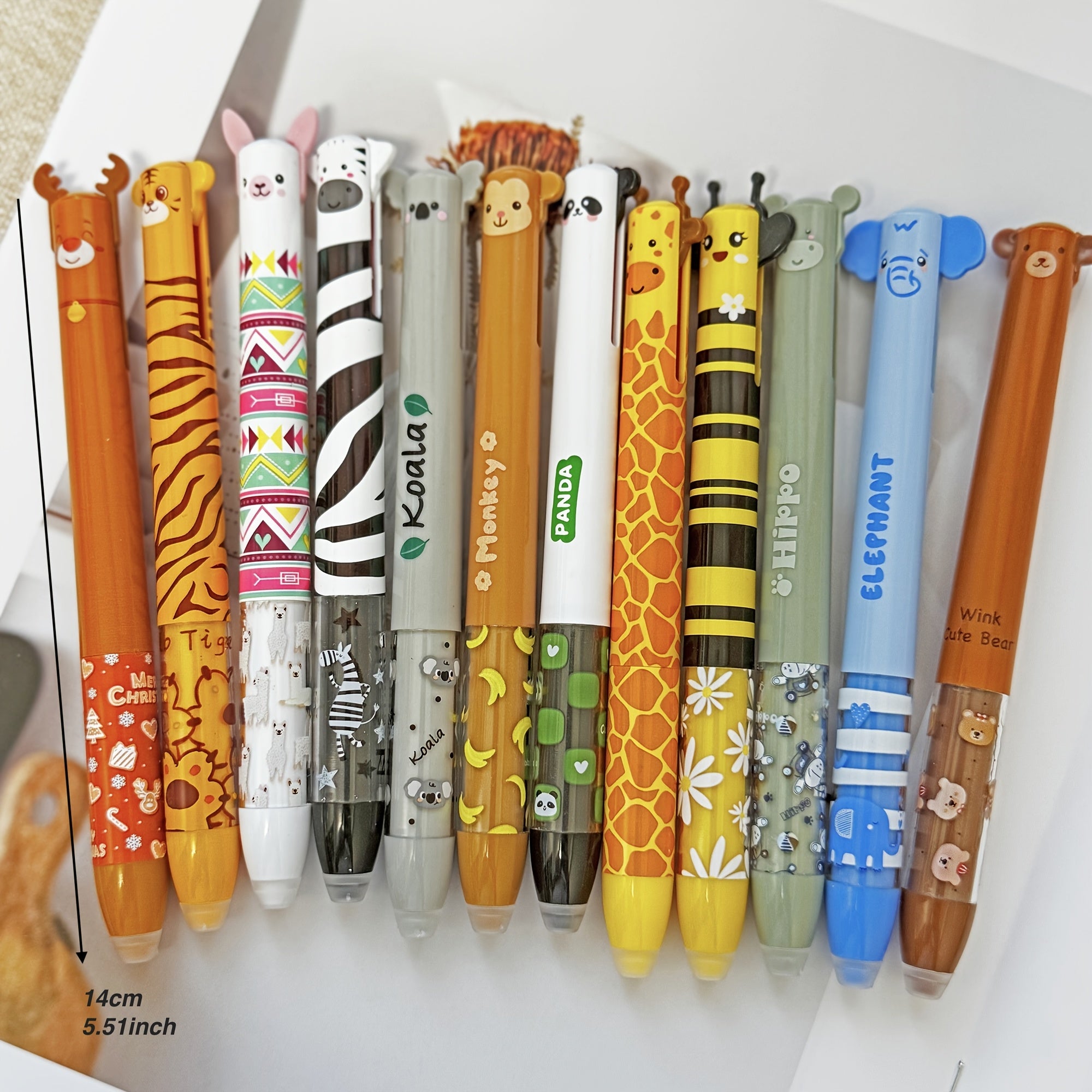 [Cute Gel Pens] 6pcs/12pcs Erasable Gel Pens, Double Retractable Clicks | Cute Zoo Theme, One Pen Two Colors Blue and Red Color Ink Pen with Eraser Clear, Smooth Writing for Journaling School & Office Supplies