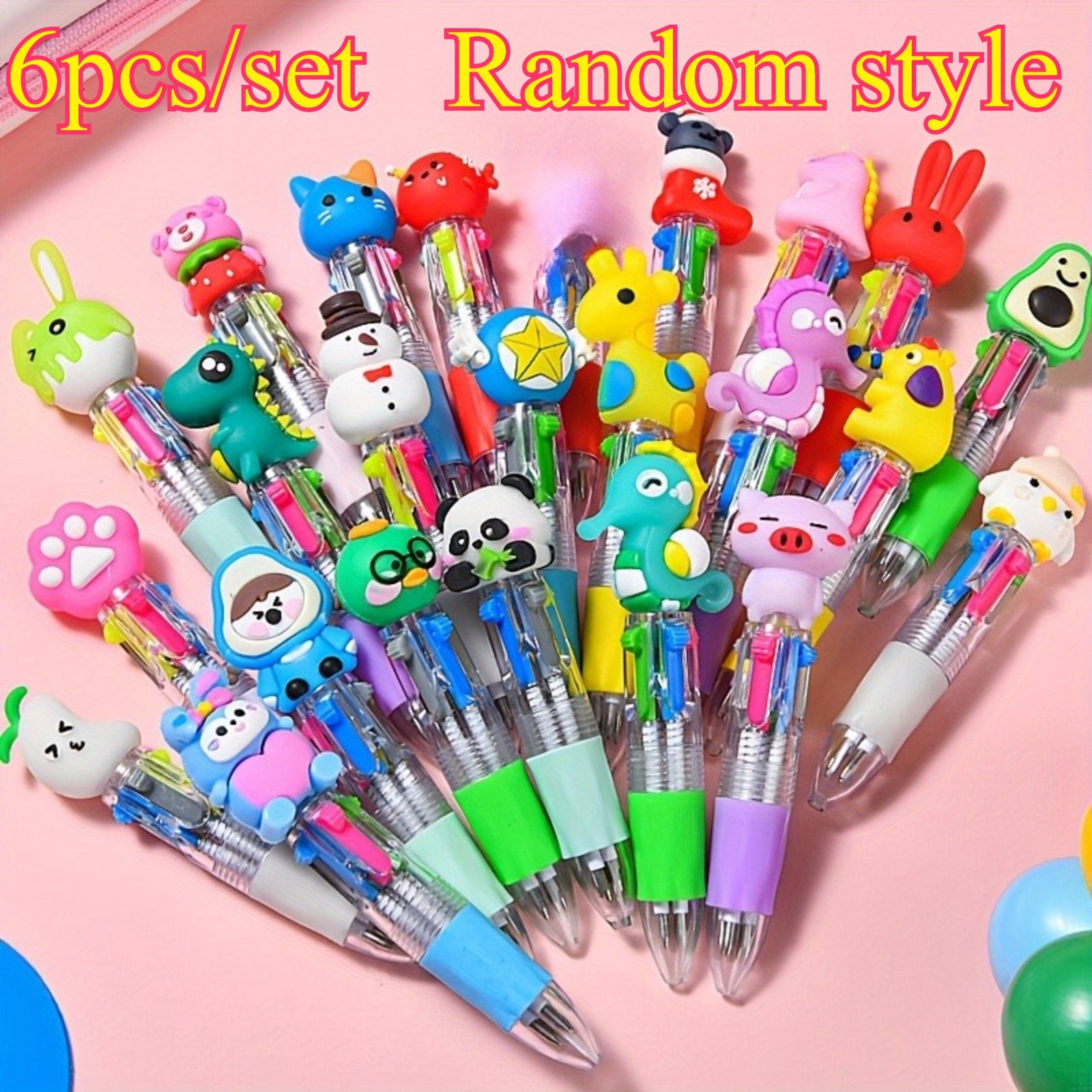 6/20pcs/set Cute Cartoon Mini Retractable Round Ballpoint Pens, 4-in-1 Colorful Round Ballpoint Pens, Medium Point, Oval Shape with Soft Silicone Grip, Suitable for School, Study Supplies, Prizes and Gifts