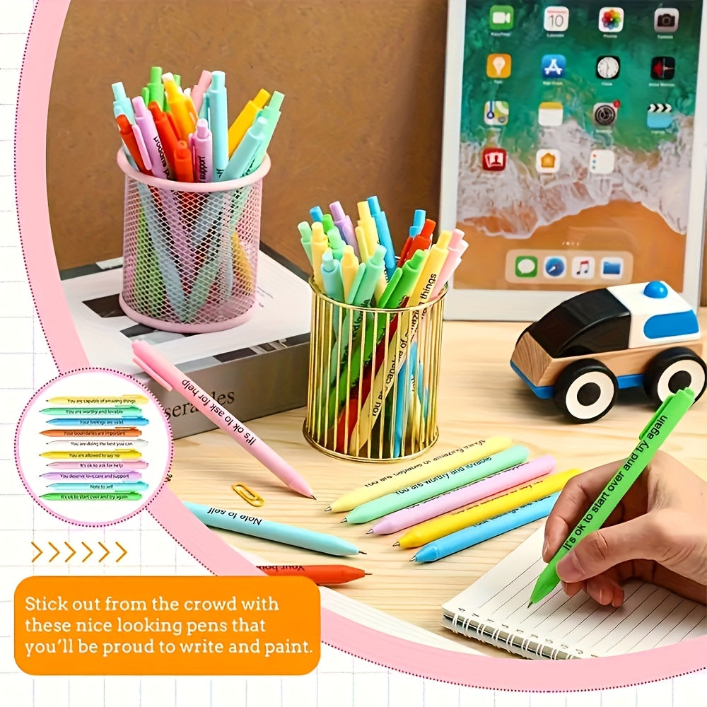 60pcs/set of customized inspirational macaron ballpoint pens, black ink cartridge, can be used as back-to-school season, Christmas and various holiday party gifts, company slogan customization, Corporate Giveaways, Inspirational Presents, Stylish