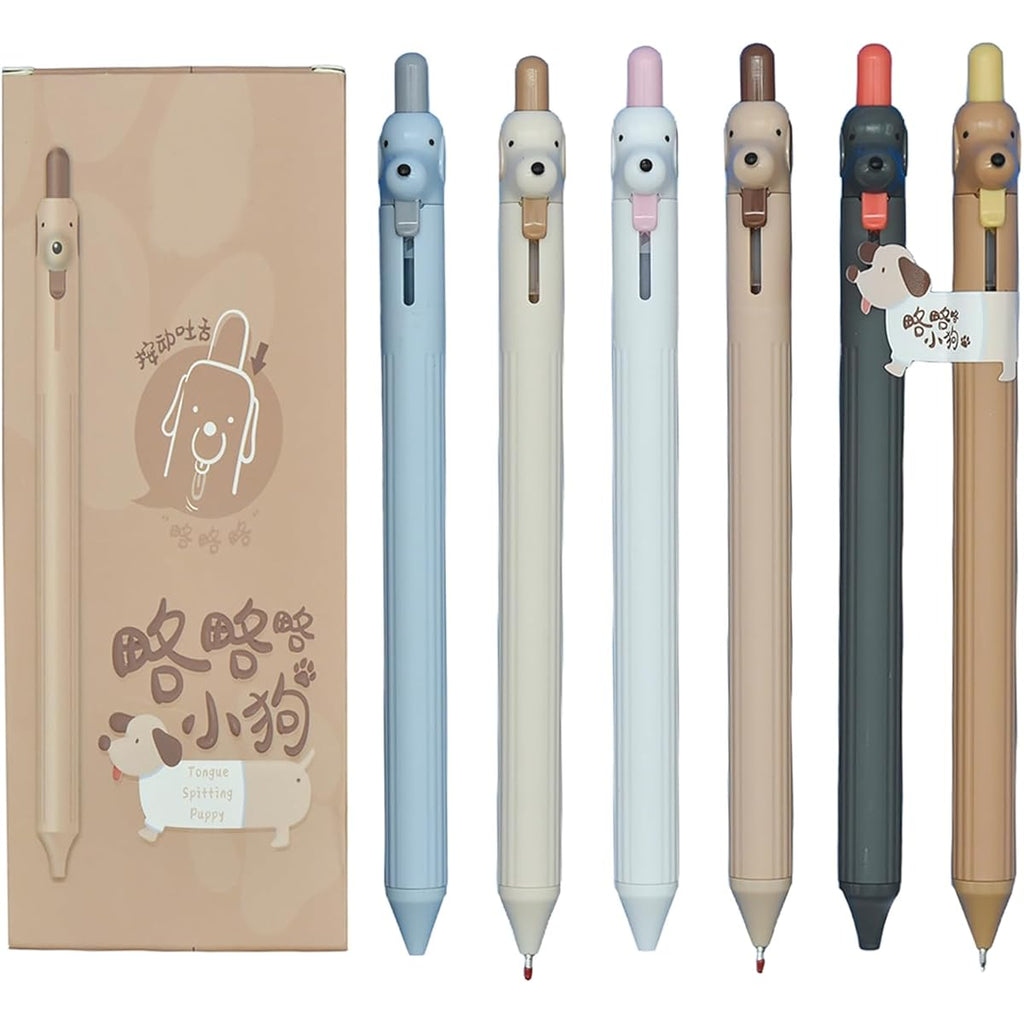 12pcs Cute Dog Retractable Gel Pens - Quick-Dry Black Ink, Cartoon Puppy Design with Tongue Out, Durable & Smooth Writing for School, Office, and Party Supplies, Office Stationery | Playful Design | Smooth Writing Pens, Dog Pens