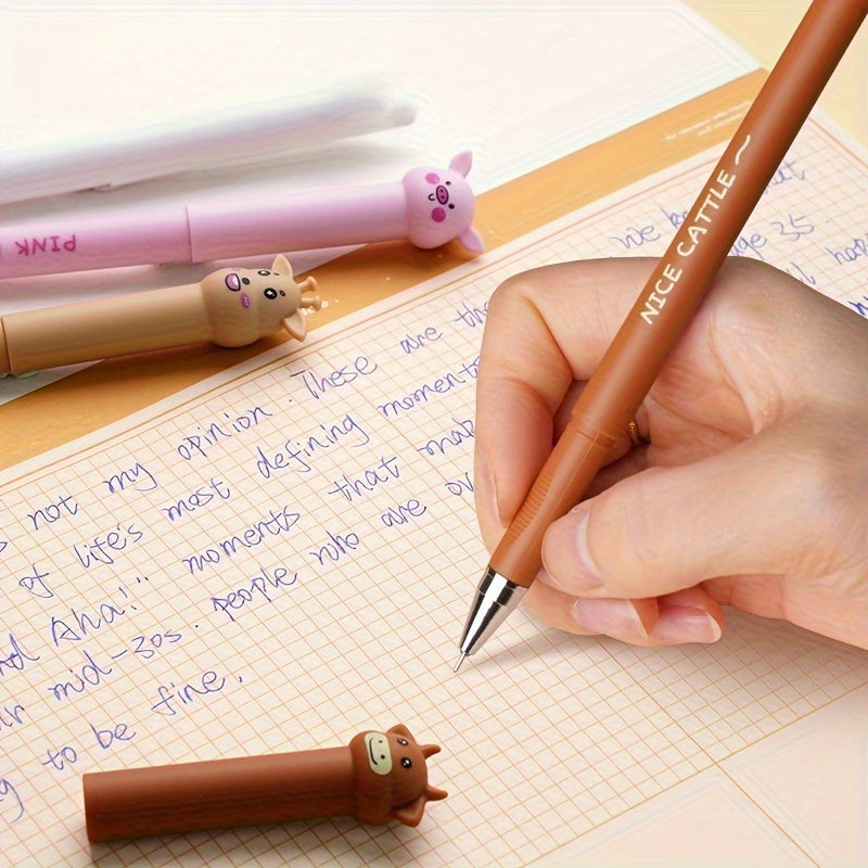 16pcs Set of Adorable Animal-Themed Erasable Pens Featuring a Cow, Pig, Rabbit, And Deer, Comes with Blue Ink Refills And Built-In Erasers, Ideal for Note-Taking And Writing, Making Them Perfect for Both Office And School Use
