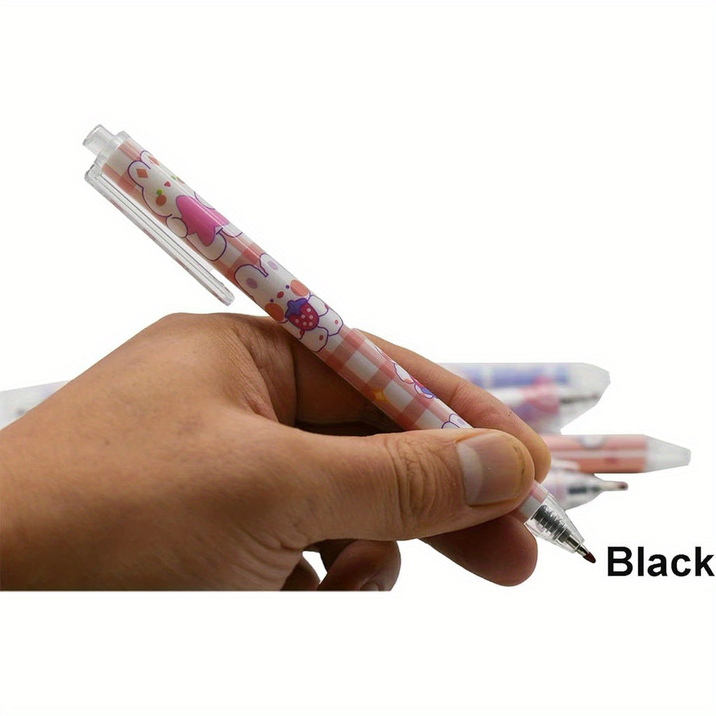 12pcs Rabbits Carrots Gel Pen Cute Cartoon Pens Retractable Printing Pen Black Ink Office Supply, Office Supplies, Study Tools, Fun Design, Whimsical Pens, Durable Pen, Retractable Mechanism, Gel Ink Pen, Cartoon Stationery, Stationery, Back to, Cute Gel