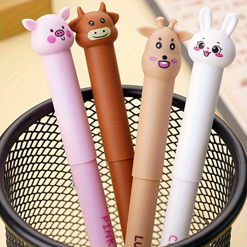 16pcs Set of Adorable Animal-Themed Erasable Pens Featuring a Cow, Pig, Rabbit, And Deer, Comes with Blue Ink Refills And Built-In Erasers, Ideal for Note-Taking And Writing, Making Them Perfect for Both Office And School Use