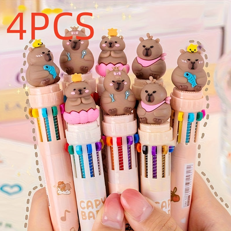 4-Pack Capybara 10-Color 4 Styles Cute 0.5mm Gel Pens, Multicolor Ink Ballpoint School Office Supplies Stationery, Funny Pens for Coworkers, Customisable Pens, School Stationery, Study Accessories, Playful Stationery, Fun Writing Tools, Retractable Pen,