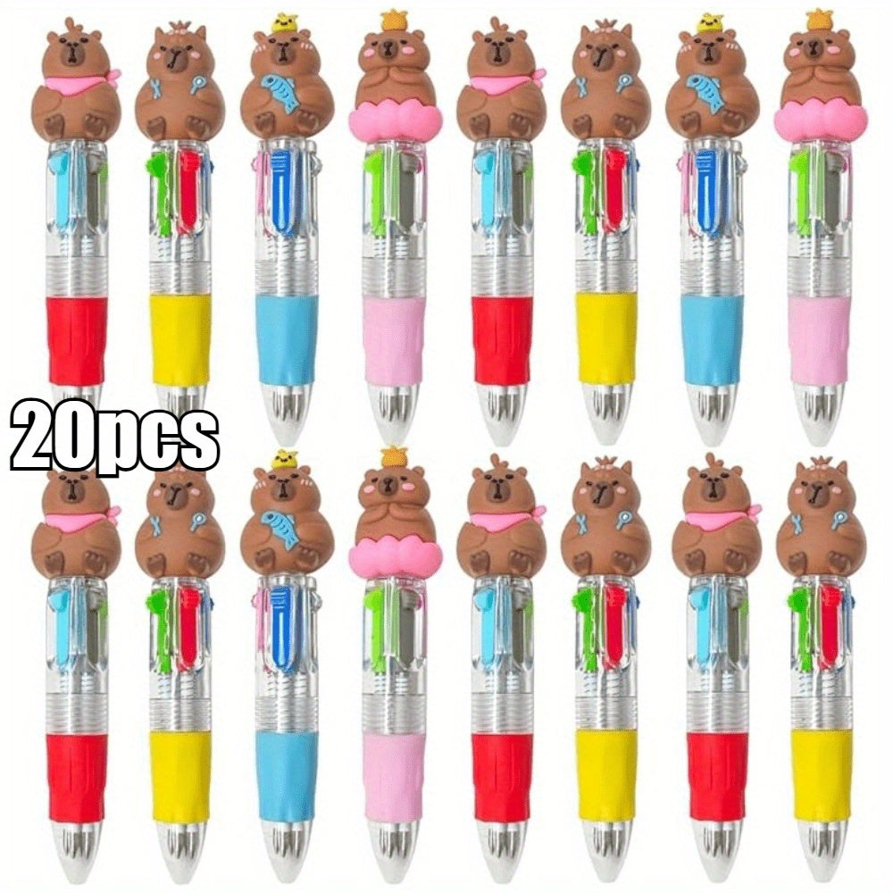 [20pcs 4-in-1 Pen] 20pcs Multi-Color Round Four-In-One Color Pen, Fine Tip Retractable Capybara Ballpoint Pens | Used for Party Gifts Back to School Gifts Classroom Rewards Bulk Gifts for Students Office Stationery