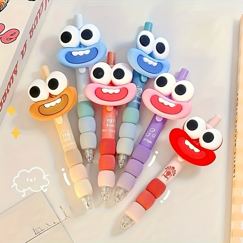 4-Pack Cute Cartoon Face Gel Pens with Retractable Medium Tips, Fun Big Eyes & Mouth Design, Assorted Colors (Pink, Purple, Green, Blue), Perfect for Writing, Office, School Supplies, and Party Gifts, Fun Writing Tools | Whimsical Gel Pen Design | Durable