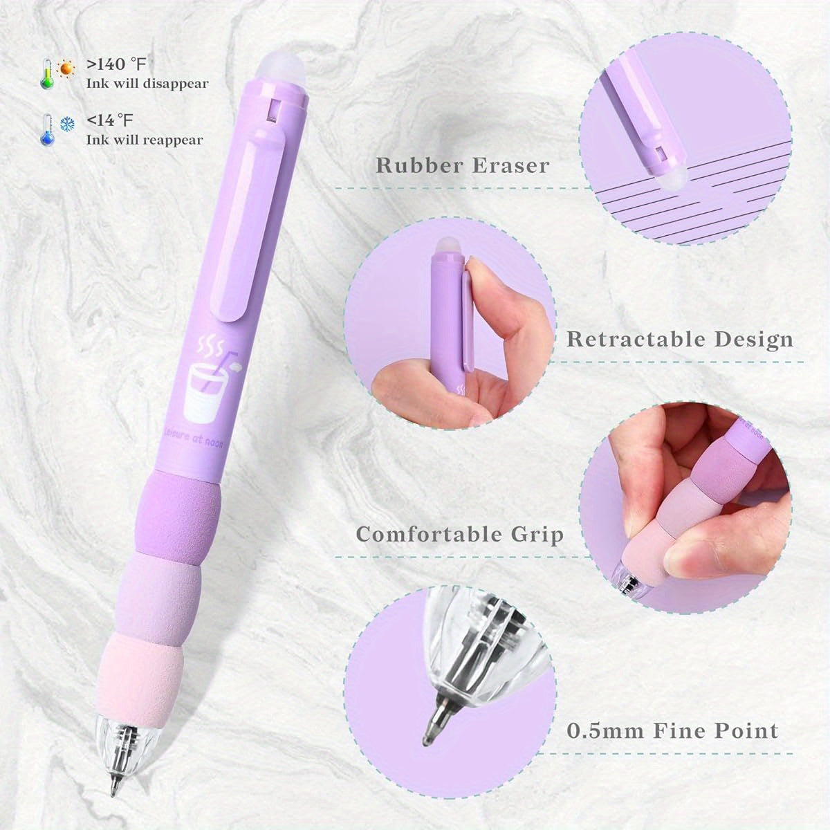 18pcs Aesthetic Retractable Erasable Gel Pens, Make Mistakes Disappear, 8 Pens & 10 Refills, Cartoon Smooth Writing Pen, 0. 5mm Black & Blue Ink Pen, Office School Supplies. ( Purple Theme, Cute Gel Pens, Pens Set, Cute Pens, Pens for, School Stationery,