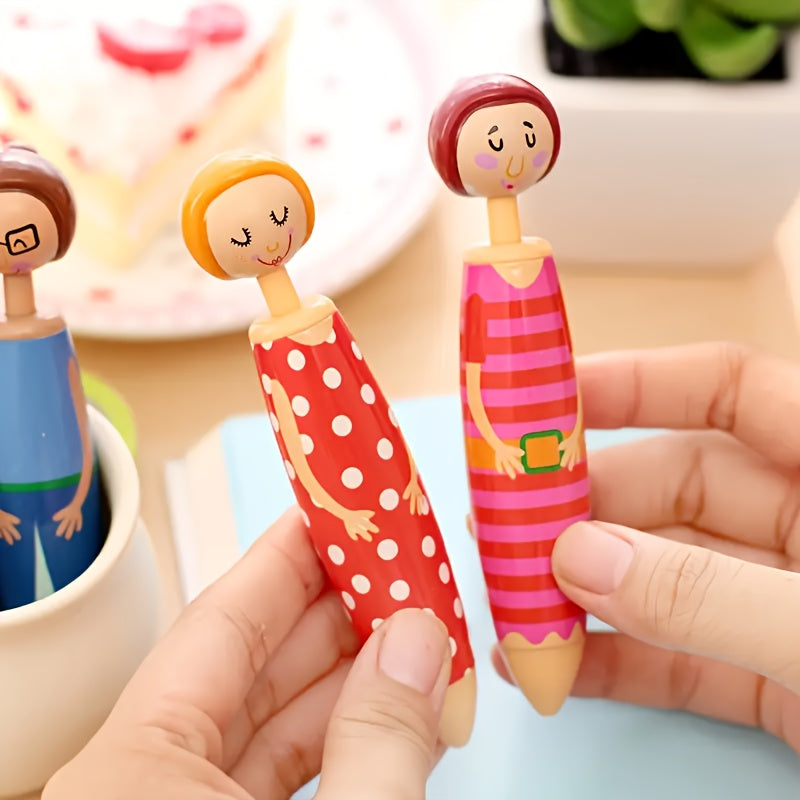 5pcs Cartoon Character Retractable Ballpoint Pens with Quick-Dry Ink, Fine Tip, Oval Design - Fun Office Supplies, Plastic Material, Medium Point, Retractable Closure, Cute Pens, School Stationery, Playful Design, Durable Writing Tool, School Supplies,
