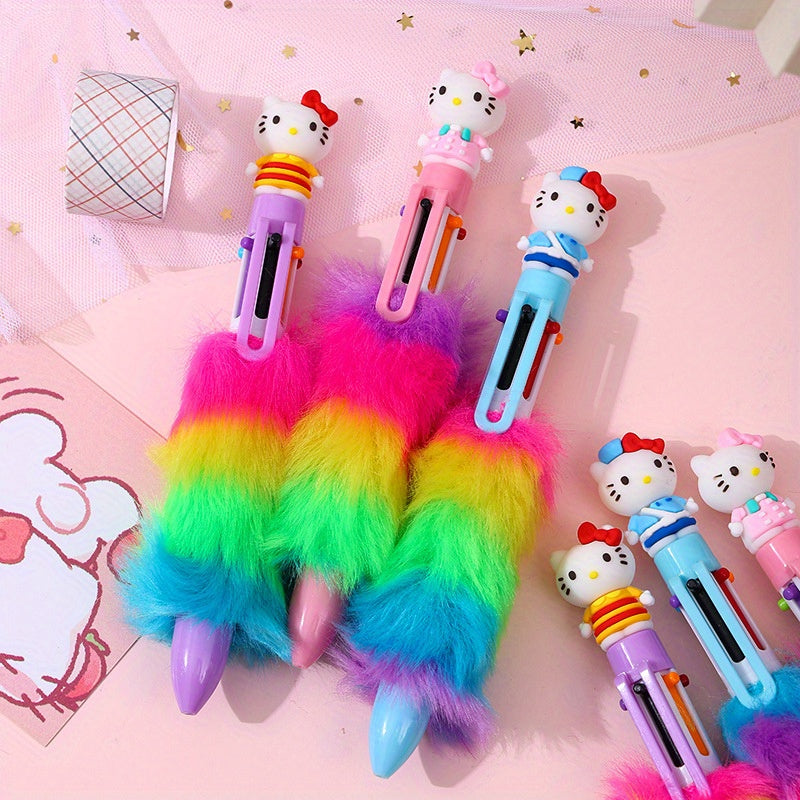 36 for hello kitty Cartoon Cute Sanrio 6-Color Plush Ballpoint Pen Set - Retractable, Fine Point, Durable Plastic, Ideal for Students & Office Use, Student Stationery Gift|Playful Design|Durable Plastic Pen, for Hello Kitty Accessories